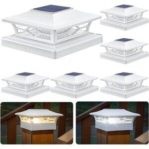 4x4 Post Solar Lights,6 Pack 2-Modes Bright Solar Post Cap Lights Auto On Off